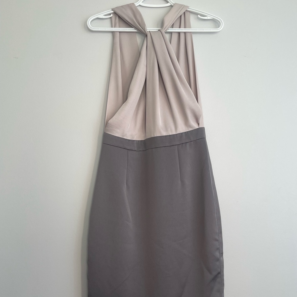 Reiss Two-Tone Midi Dress in Cream and Gray